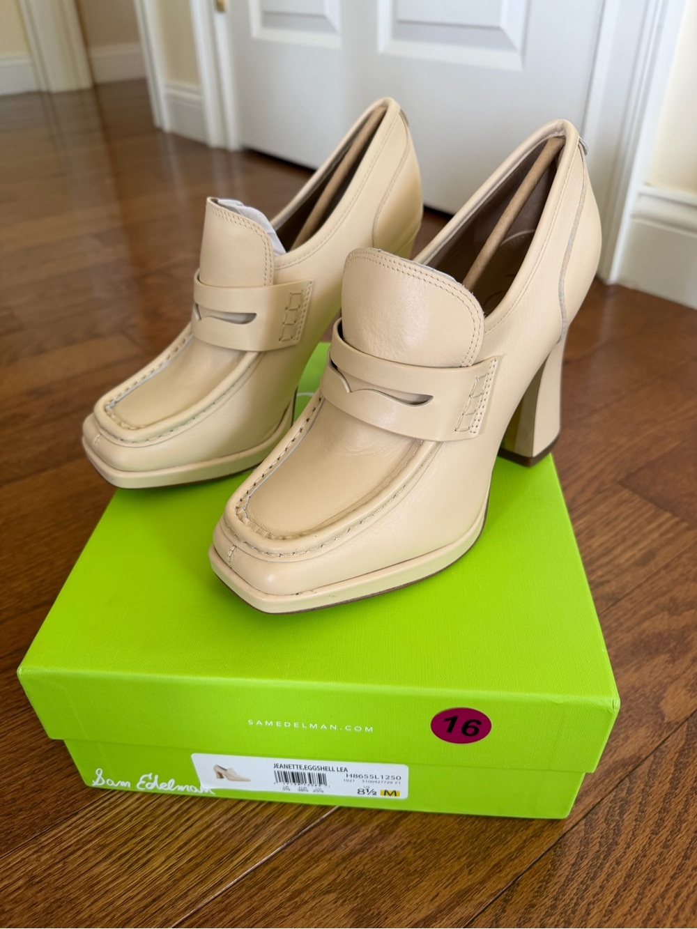 Sam Edelman Jeanette Eggshell Block-Heel Loafer Pumps - Picture 7 of 8